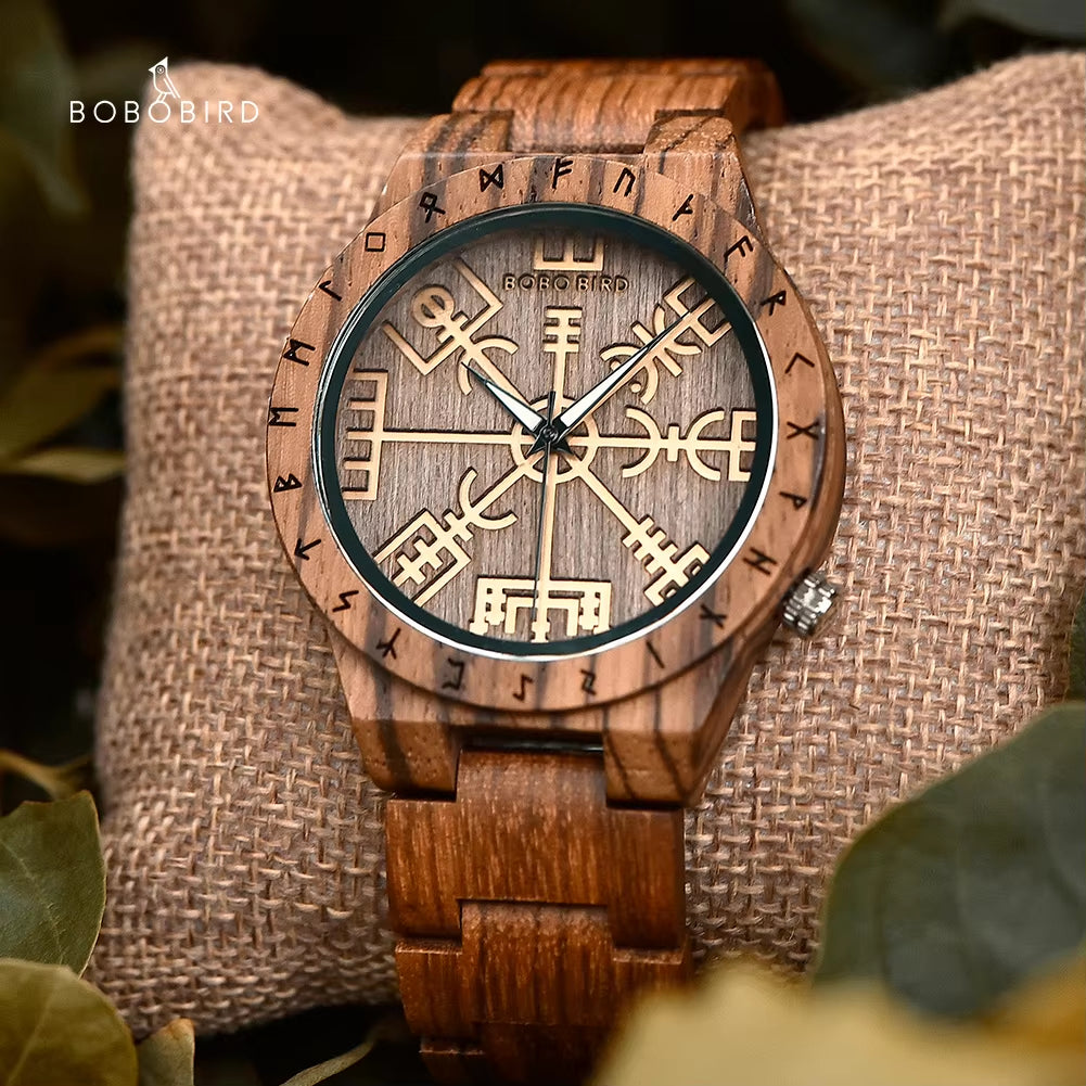 Wooden Watches Viking Symbol Element Handmade Watch Logo Customize Dropshipping