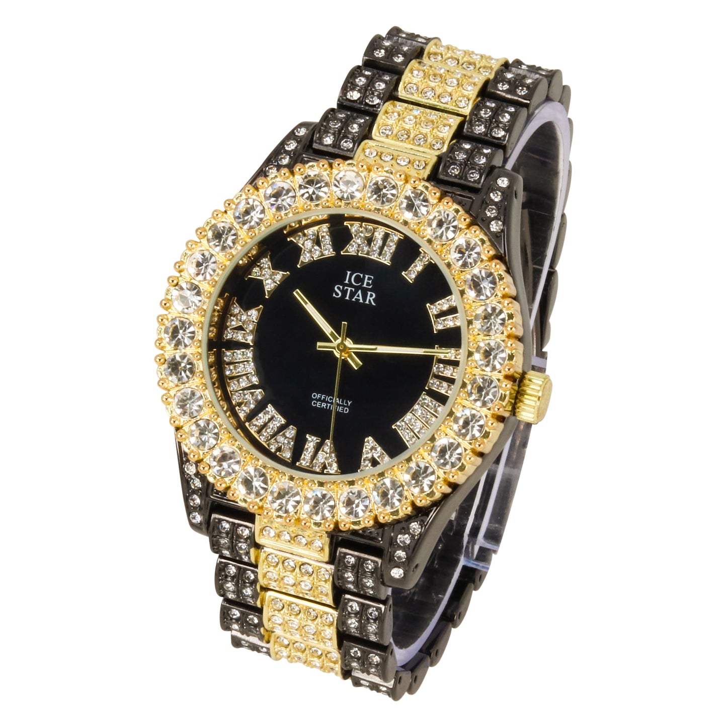 Men'S Two-Tone and Black Diamond Watch - round Roman Dial Dress Wristwatch for Men