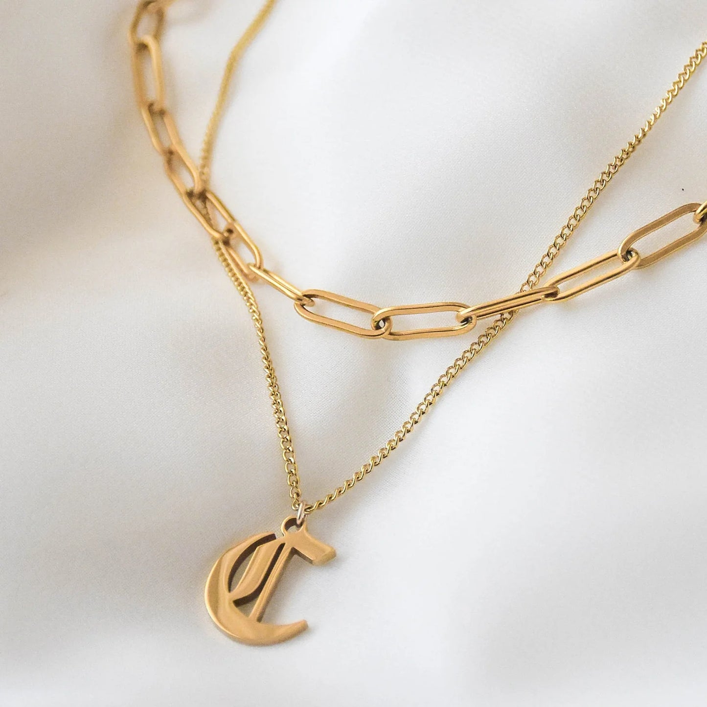 Custom Gothic Initial Necklace - 18K Gold Plated