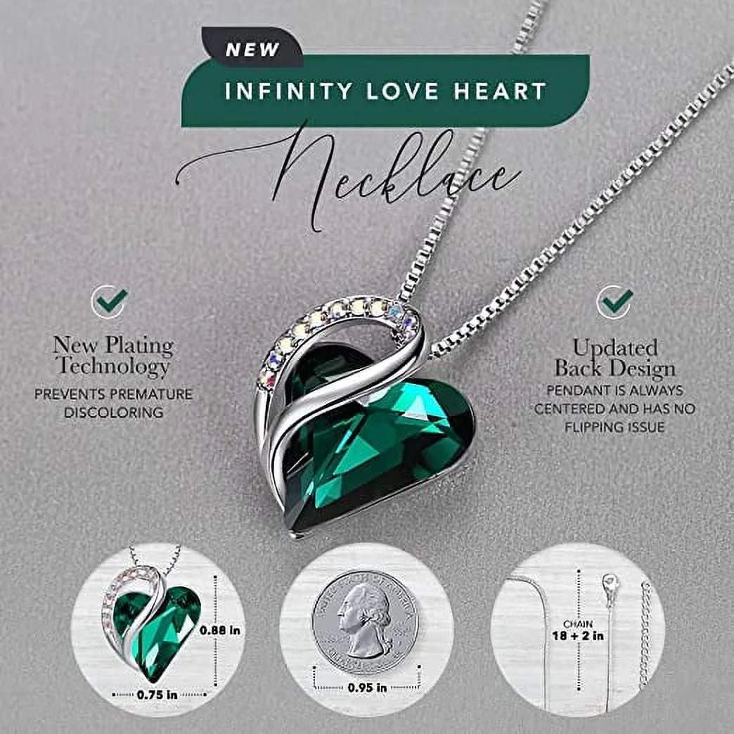Womens Silver Plated Infinity Love Heart Pendant Necklace with Birthstone Crystals, Jewelry Gifts for Her, Anniversary Birthday Mother'S Necklaces for Wife Mom