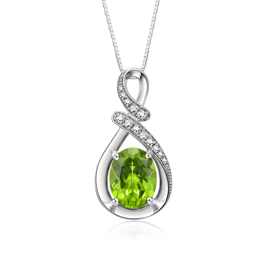 Necklace Sterling Silver 925 Classic Designer Necklace Gemstone & Diamonds Pendant with 18" Chain 9X7MM Peridot August Birthstone Womens Jewelry Silver Necklace