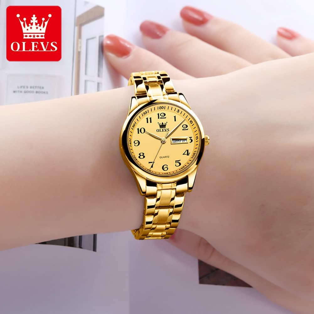 Women Watches Gold Silver Stainless Steel Waterproof Analog Large Easy Reader Day Date Ladies Wrist Watches