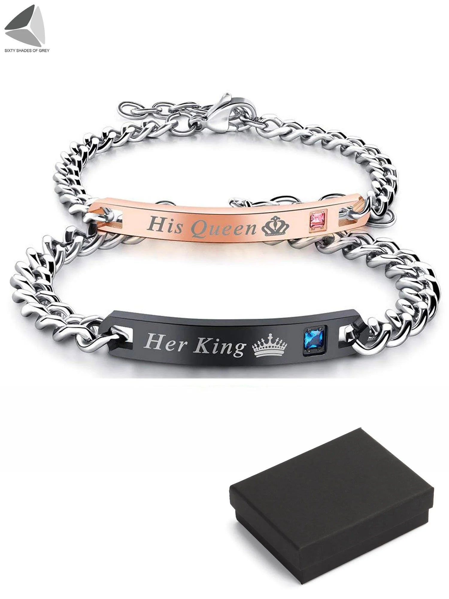 Stainless Steel Couple Bracelets His Queen Her King Bracelets for Couples Jewelry Matching Set Christmas Anniversary Valentine'S Day Gift (1 Pcs, Rose Gold)