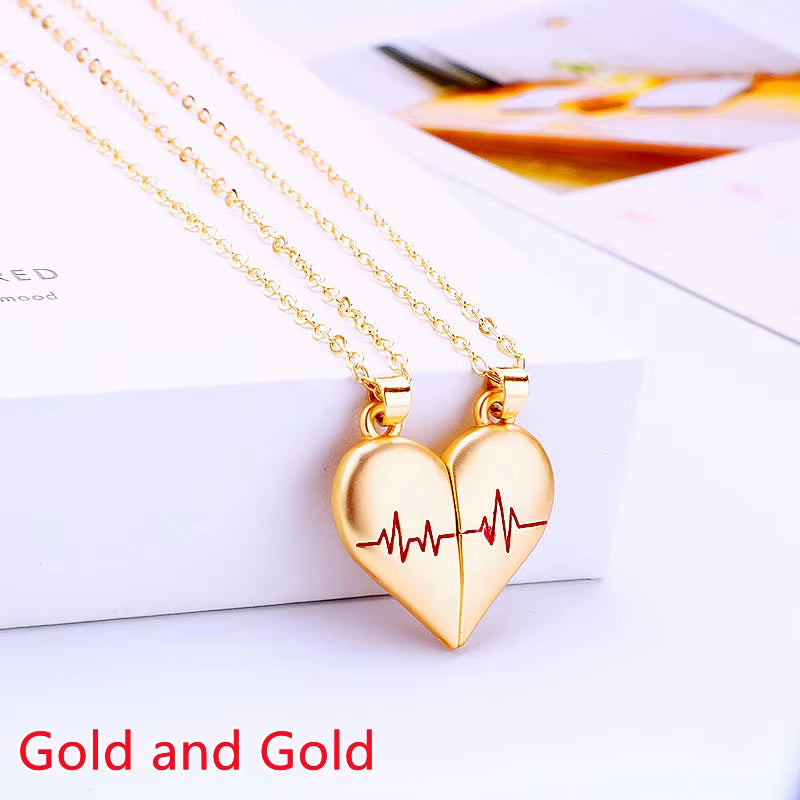 Korean Fashion Magnetic Couple Necklace for Lovers Gothic Punk Heart Pendant Necklace for Men Women Necklaces Party Gift Jewelry