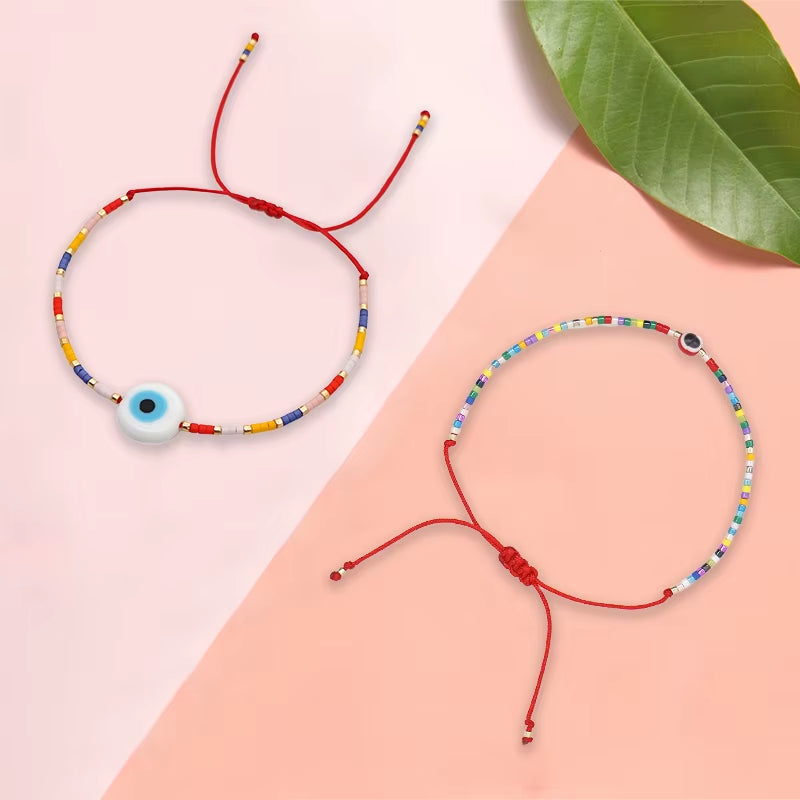 Easter Eye Rainbow Bracelet Tiny String Simple Bracelets Adjustable for Women Men Miyuki Beads Proetction Luck Multicolor