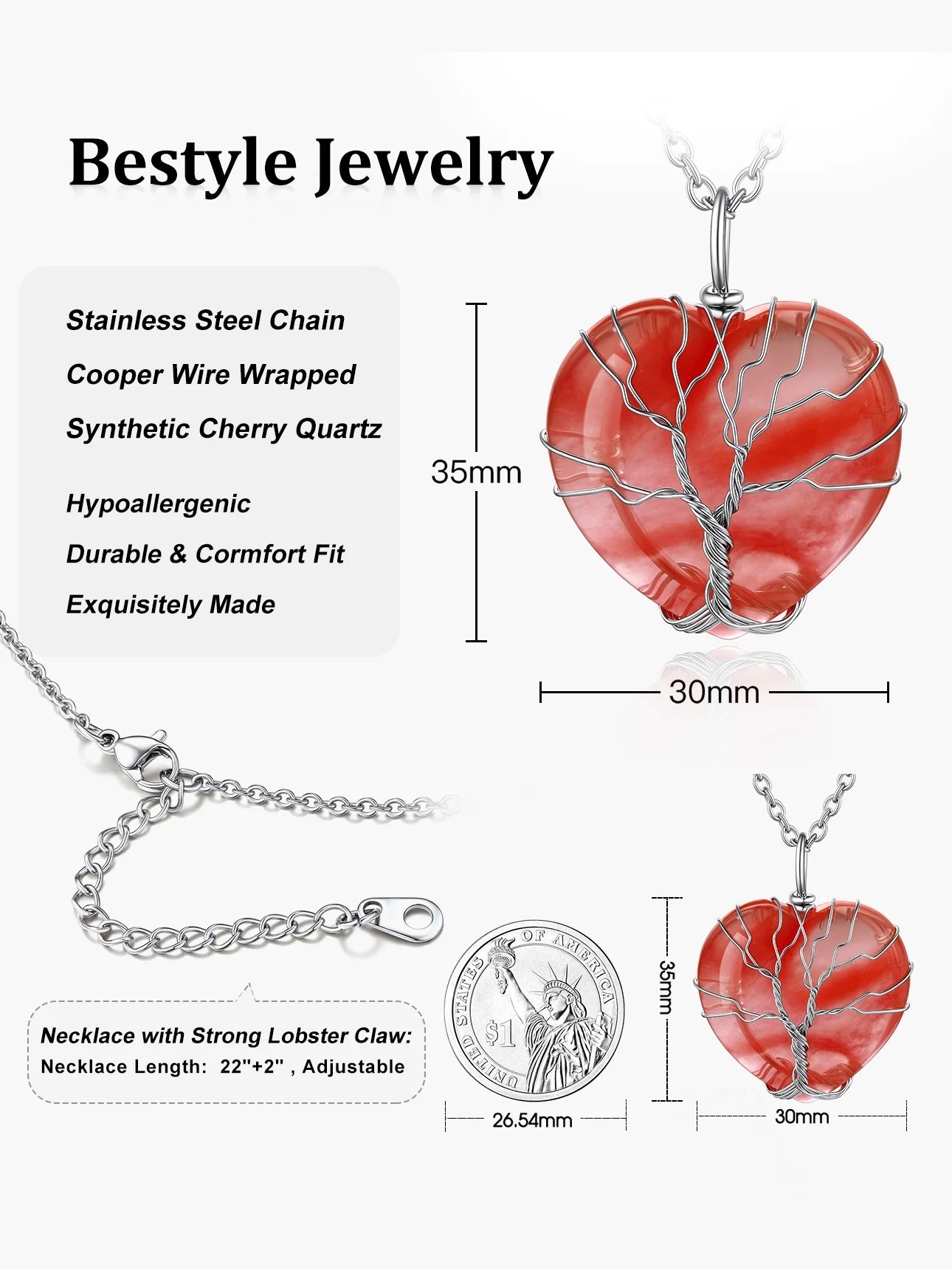 Tree of Life Heart Crystal Necklaces July Birthstone Pendant Nature Red Agate Gemstones Healing Necklaces