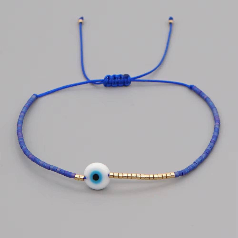 Easter Eye Rainbow Bracelet Tiny String Simple Bracelets Adjustable for Women Men Miyuki Beads Proetction Luck Multicolor