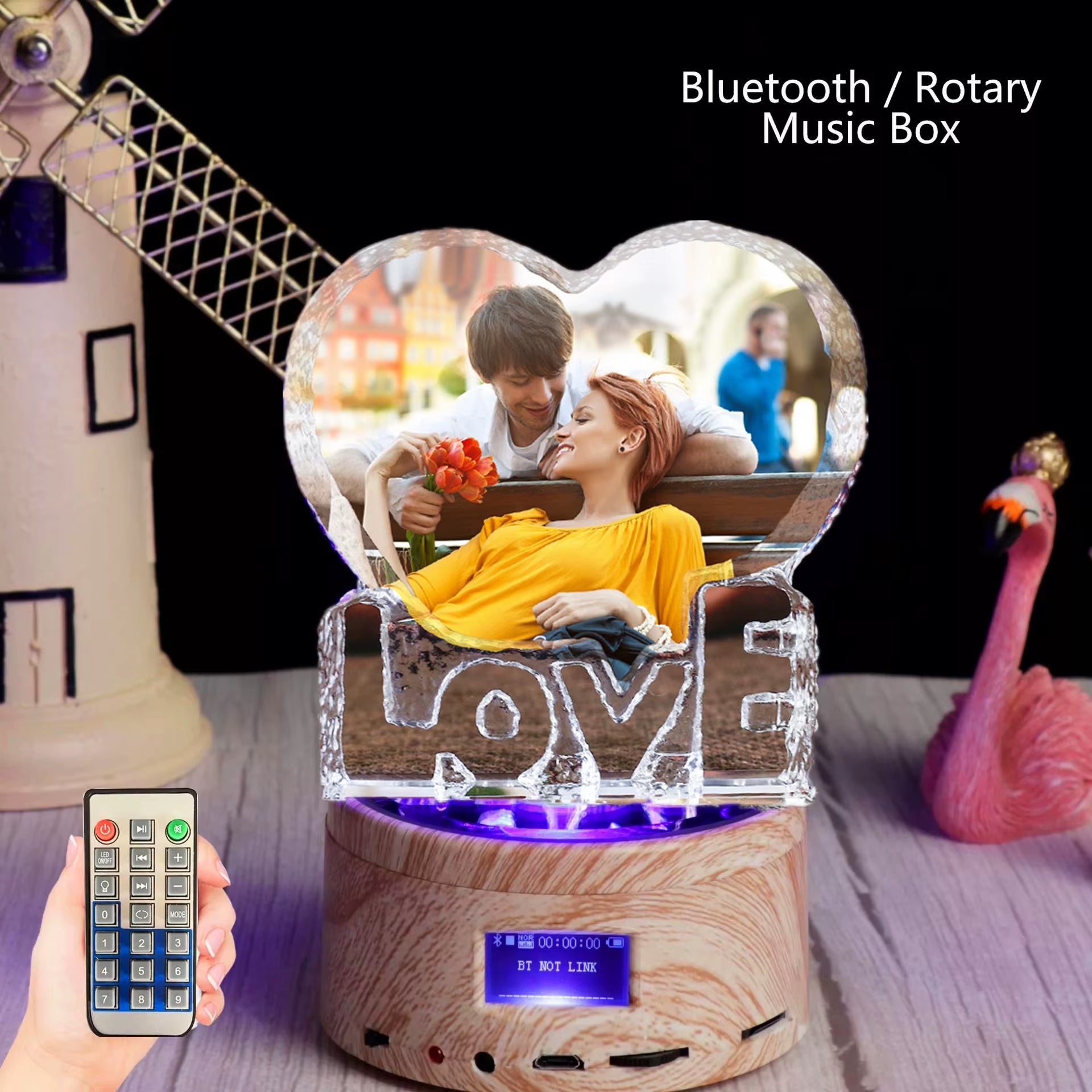 Color Love Crystal Photo Gifts Custom Picture Night Lamp Bluetooth Rotating Turntable Music Player Wedding Valentine'S Day Gift