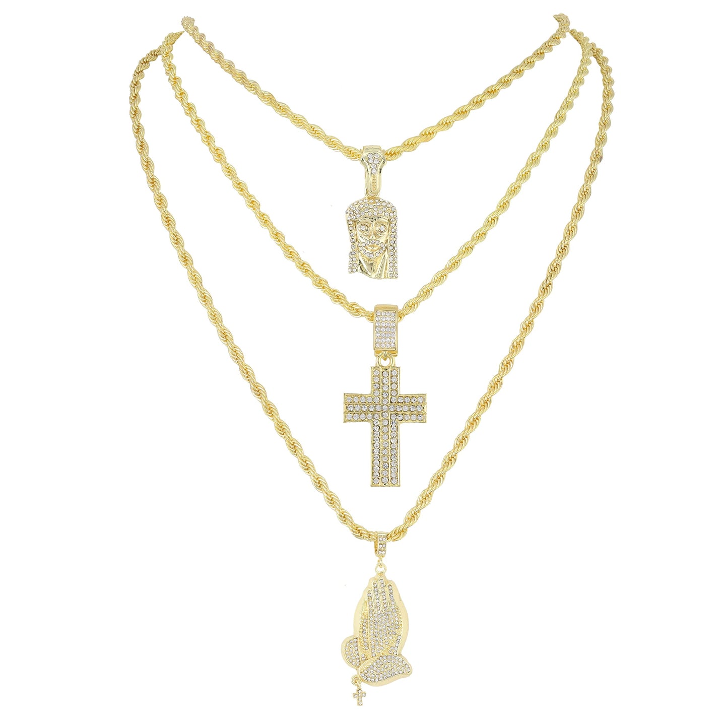 Deck Your Neck with This Iced Out Selection of Layered Hip Hop Word Pendents on Twisted Rope Chains. Elevate Your Look - Shout Out Your Vibe! - GJM Neck 294 GOLD