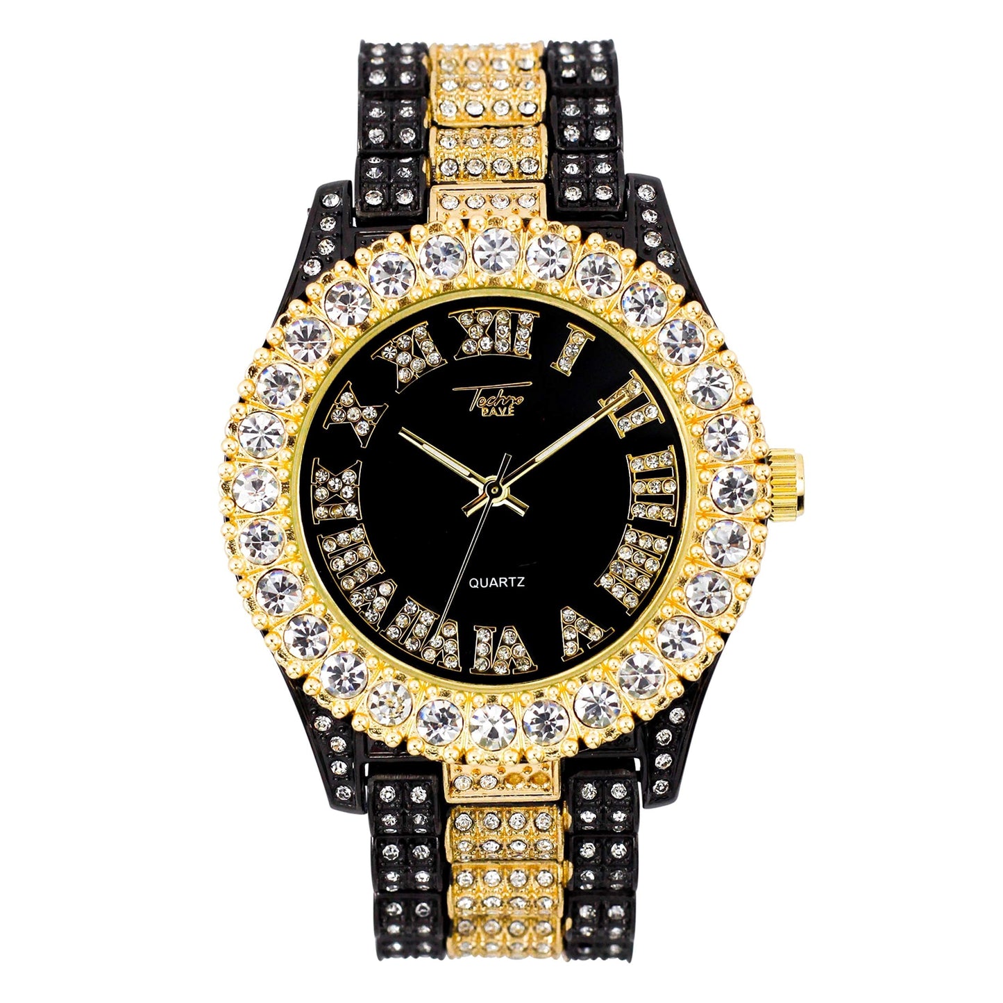 Men'S Two-Tone and Black Diamond Watch - round Roman Dial Dress Wristwatch for Men