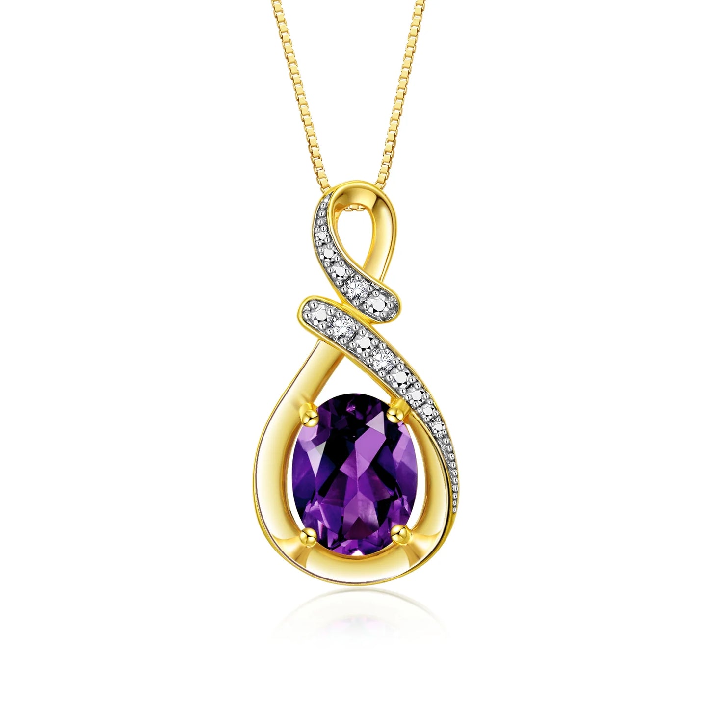 Necklace Yellow Gold Plated Silver Designer Necklace Gemstone & Diamonds Pendant 18" Chain 9X7MM Amethyst February Birthstone Womens Jewelry Silver Necklace