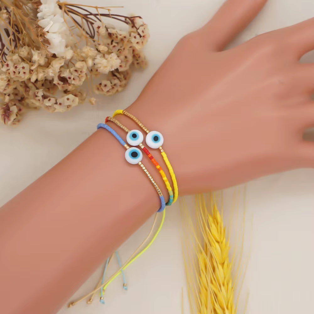 Easter Eye Rainbow Bracelet Tiny String Simple Bracelets Adjustable for Women Men Miyuki Beads Proetction Luck Multicolor
