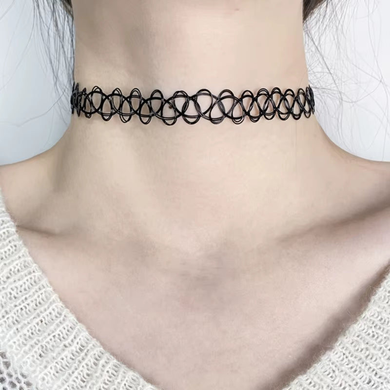 12 Pieces Vintage Hippy Stretch Tattoo Choker Necklaces Elastic Chocker Necklace Plastic Fishing Line Tattoo Necklaces