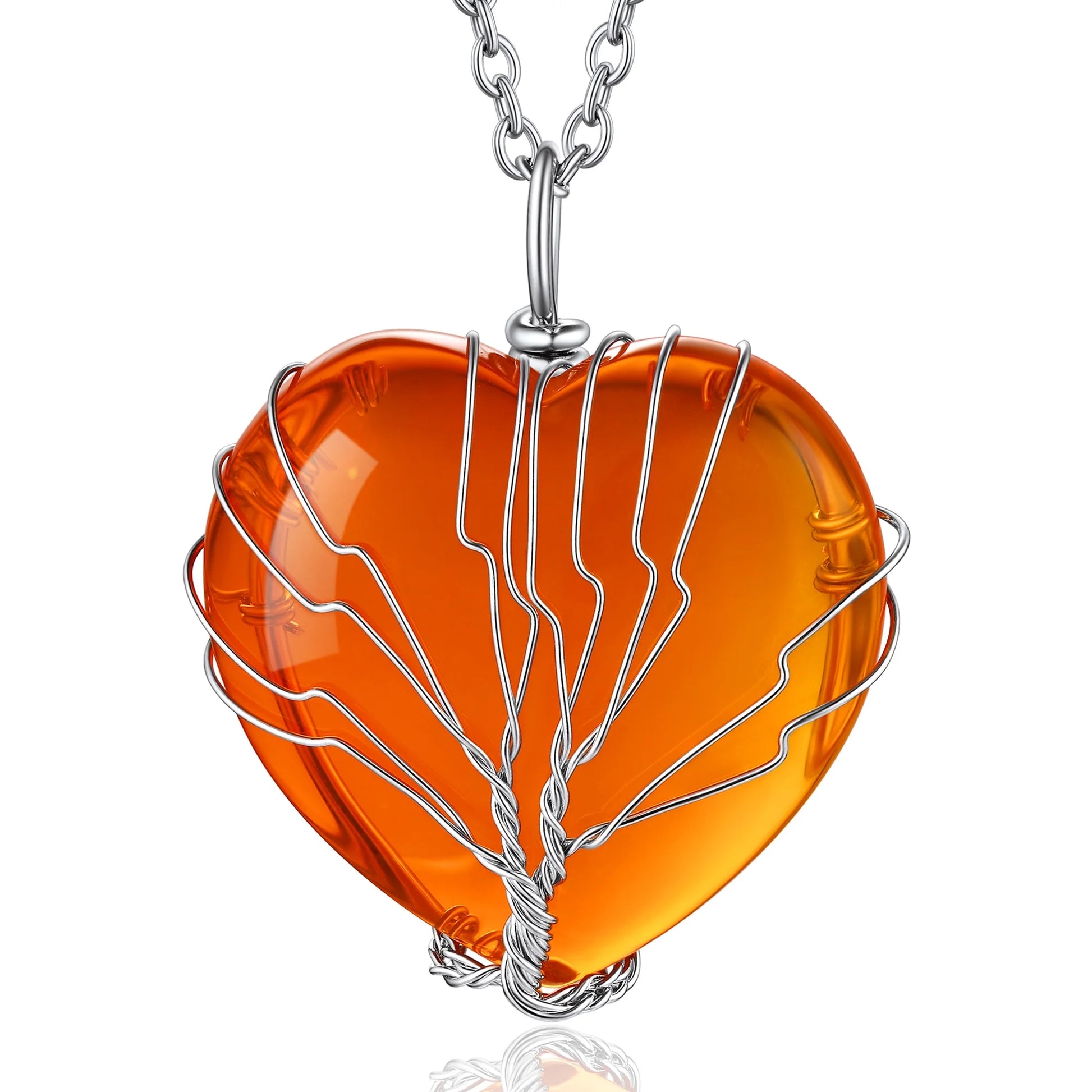 Tree of Life Heart Crystal Necklaces November Birthstone Pendant Synthetic Citrine Gemstones Healing Necklaces for Mother Wife