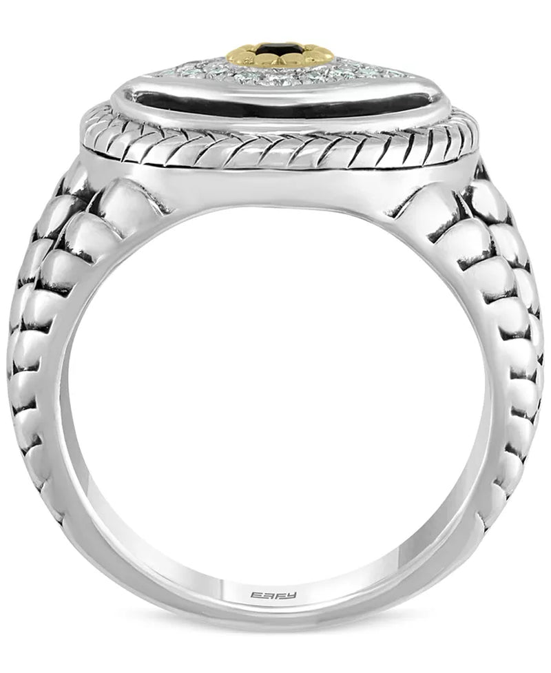 EFFYÂ® Men'S Multi-Gemstone & Diamond (1/10 Ct. T.W.) Evil Eye Ring in Sterling Silver & 14K Gold