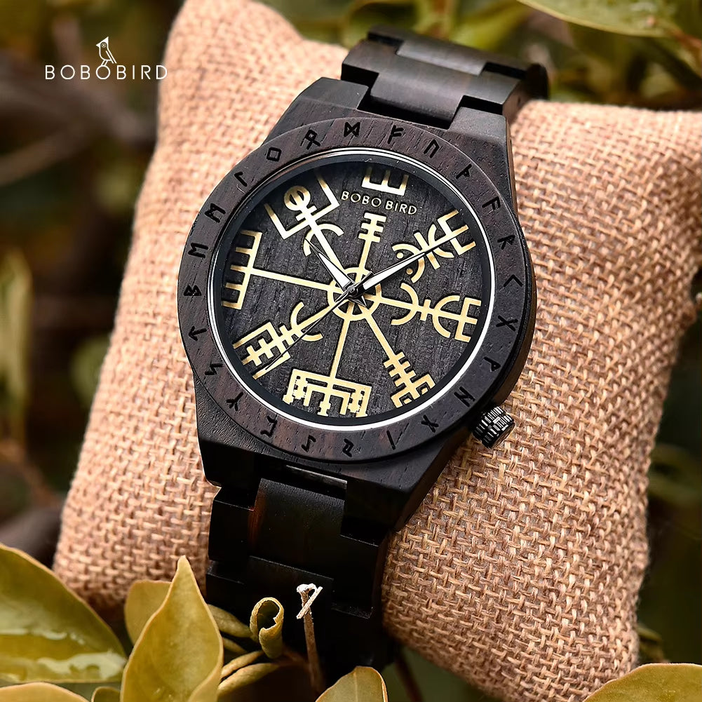 Wooden Watches Viking Symbol Element Handmade Watch Logo Customize Dropshipping