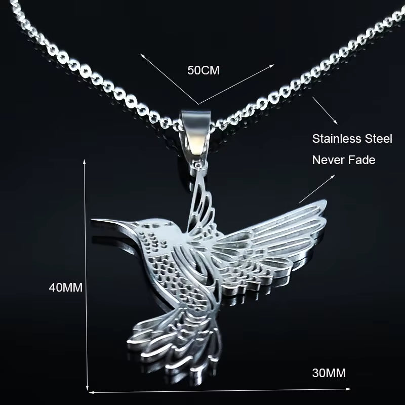 Hummingbird Pendant Stainless Steel Necklaces for Women Bird Necklace Hummingbird Colibri Jewelry Acero Inoxidable Joyeria N742