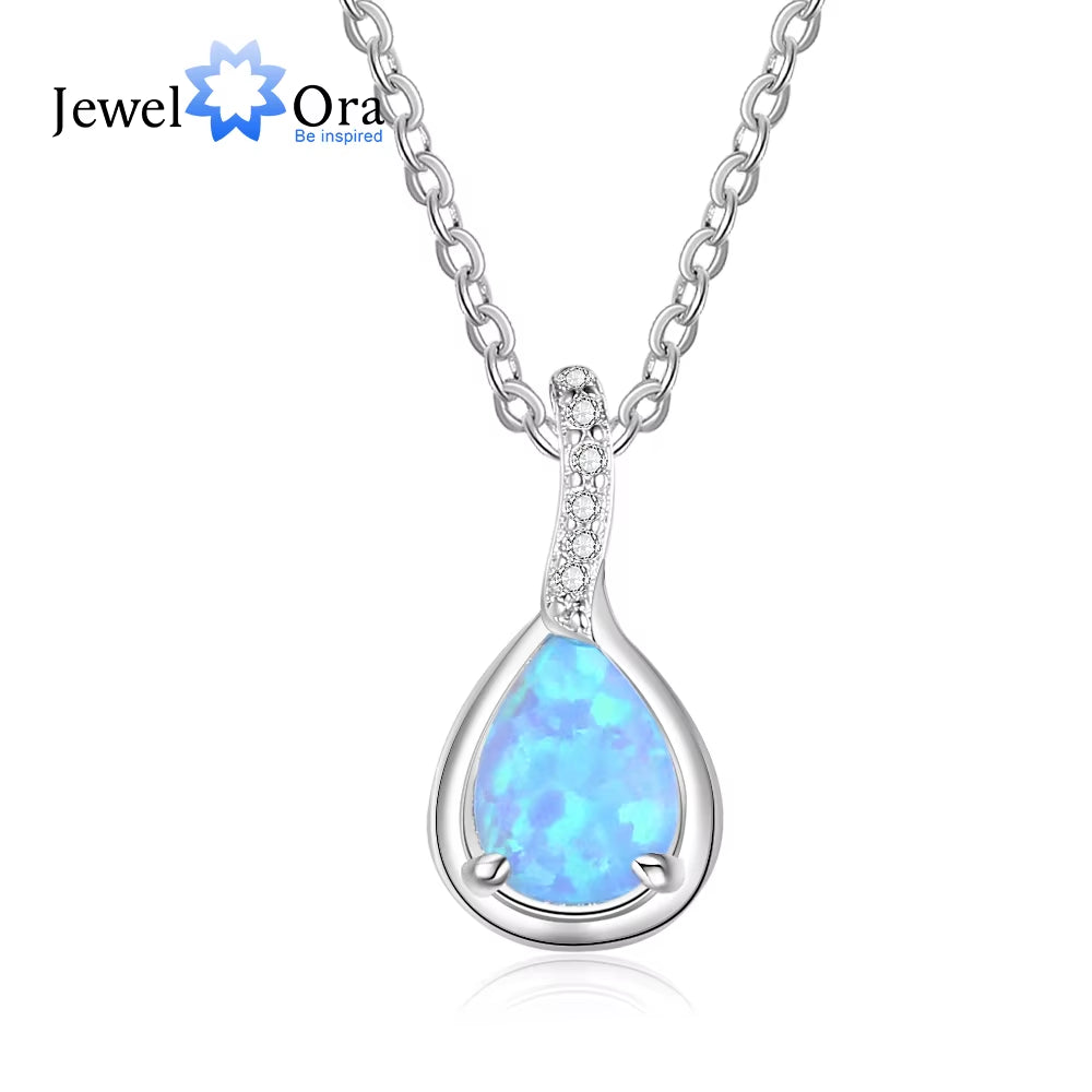 925 Sterling Silver Water Drop Blue Opal Necklaces for Women Geometirc Necklaces & Pendants Jewelry Gift ( NE103210)