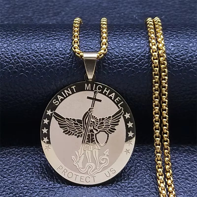 Seven Archangels Amulet Stainless Steel Necklaces Men Seal of Solomon Talisman Necklace Protection Jewelry Collar Hombre N1162S2