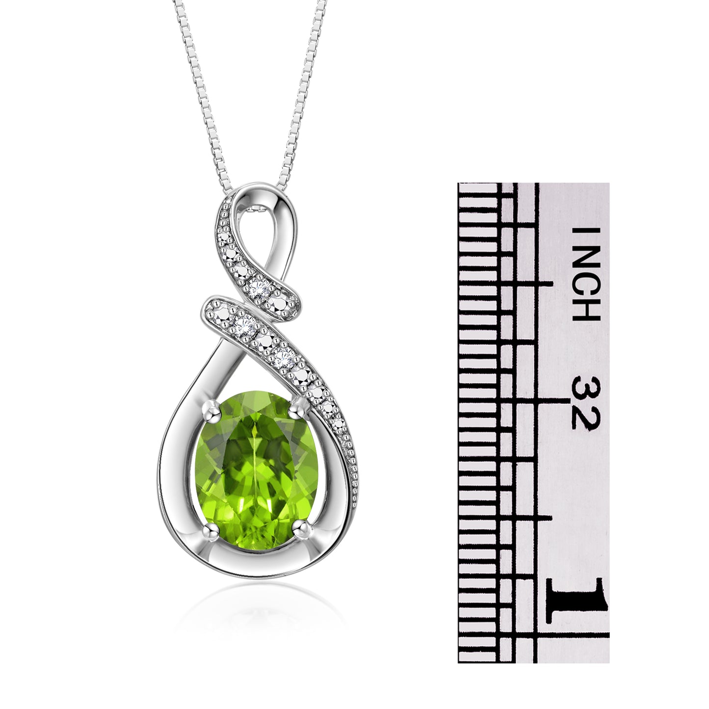 Necklace Sterling Silver 925 Classic Designer Necklace Gemstone & Diamonds Pendant with 18" Chain 9X7MM Peridot August Birthstone Womens Jewelry Silver Necklace