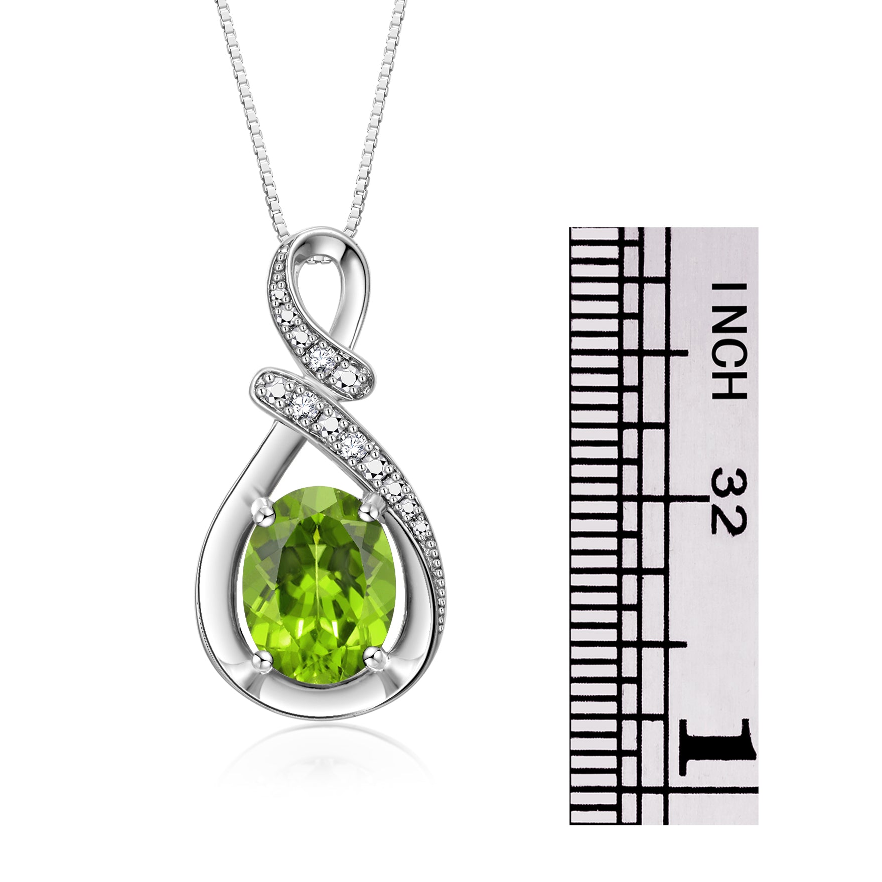 Necklace Sterling Silver 925 Classic Designer Necklace Gemstone & Diamonds Pendant with 18" Chain 9X7MM Peridot August Birthstone Womens Jewelry Silver Necklace