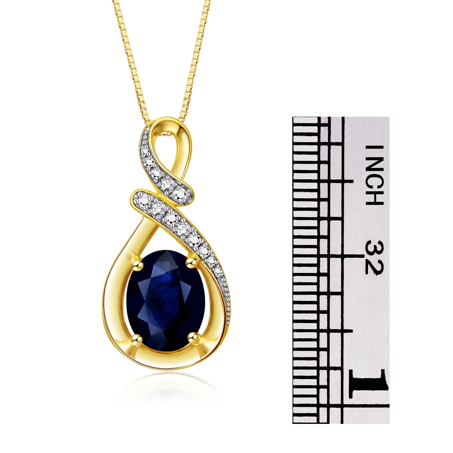 Necklace Yellow Gold Plated Silver Designer Necklace Gemstone & Diamonds Pendant 18" Chain 9X7MM BLUE Sapphire Birthstone Womens Jewelry Silver Necklace