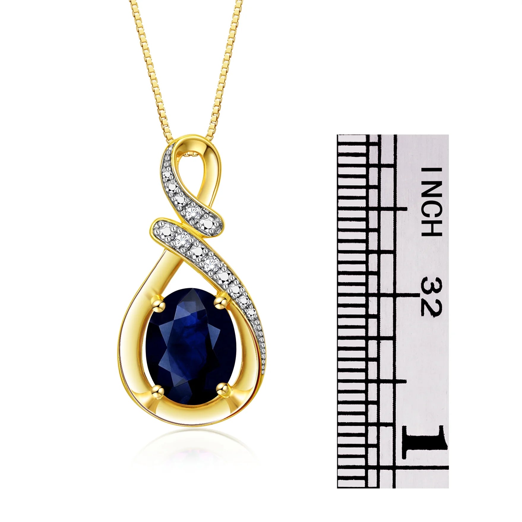 Necklace Yellow Gold Plated Silver Designer Necklace Gemstone & Diamonds Pendant 18" Chain 9X7MM BLUE Sapphire Birthstone Womens Jewelry Silver Necklace