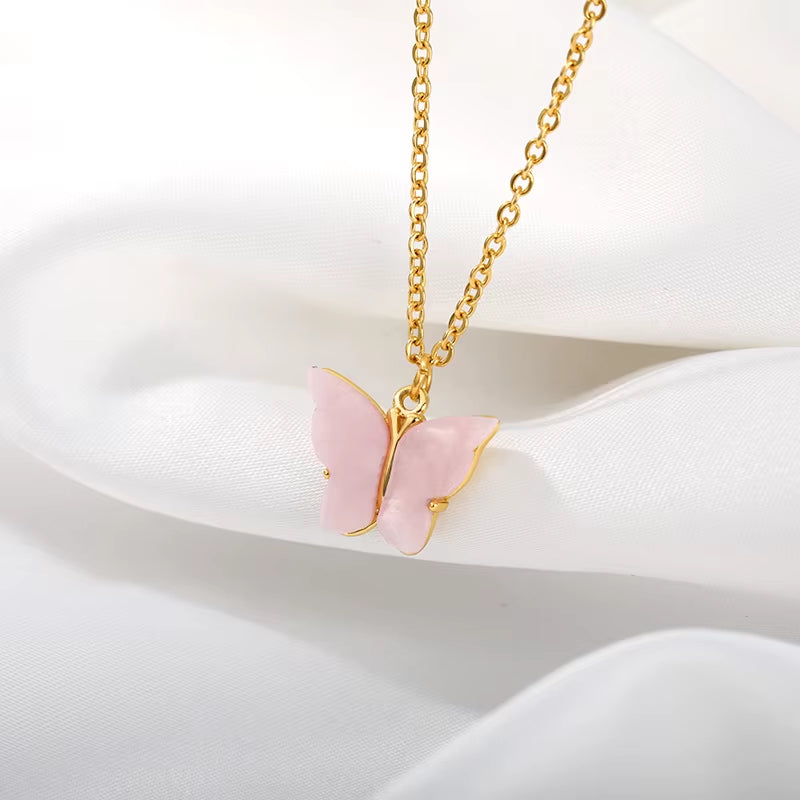 Cute Butterfly Necklaces for Women Acrylic Color Clavicle Choker Necklaces 2021 Fashion Boho Jewelry Collares Bijoux Femme