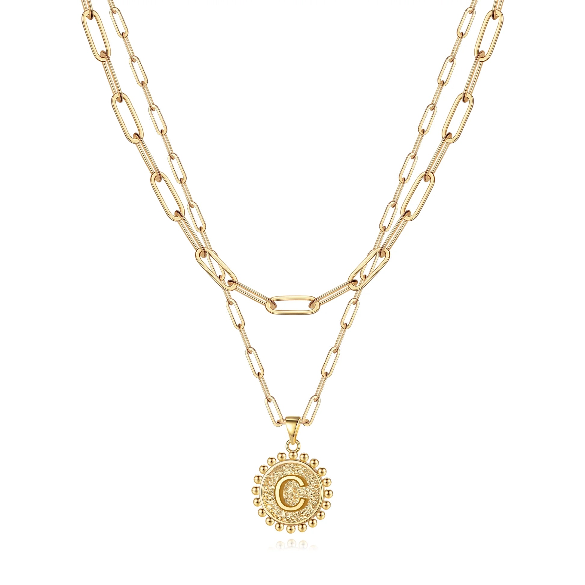 Tingn Gold Initial Necklaces for Women Layering Paperclip Link Coin Jewelry Gift