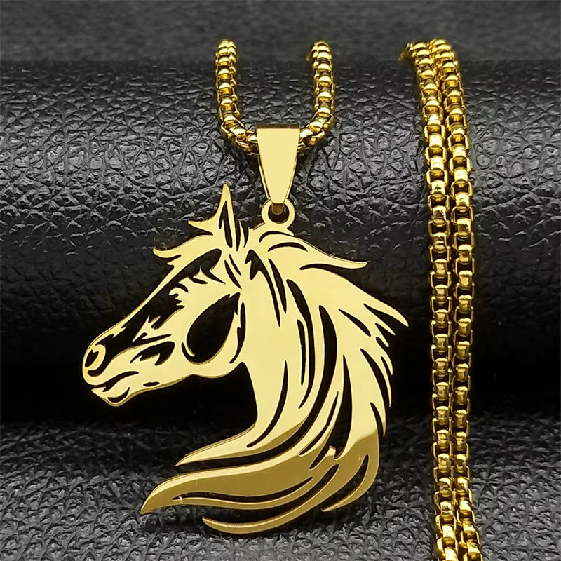 Horse Head Pendant Necklace for Women/Men Stainless Steel Animal Accessories Chain Necklaces Gift Jewelry Colar Masculino N2026