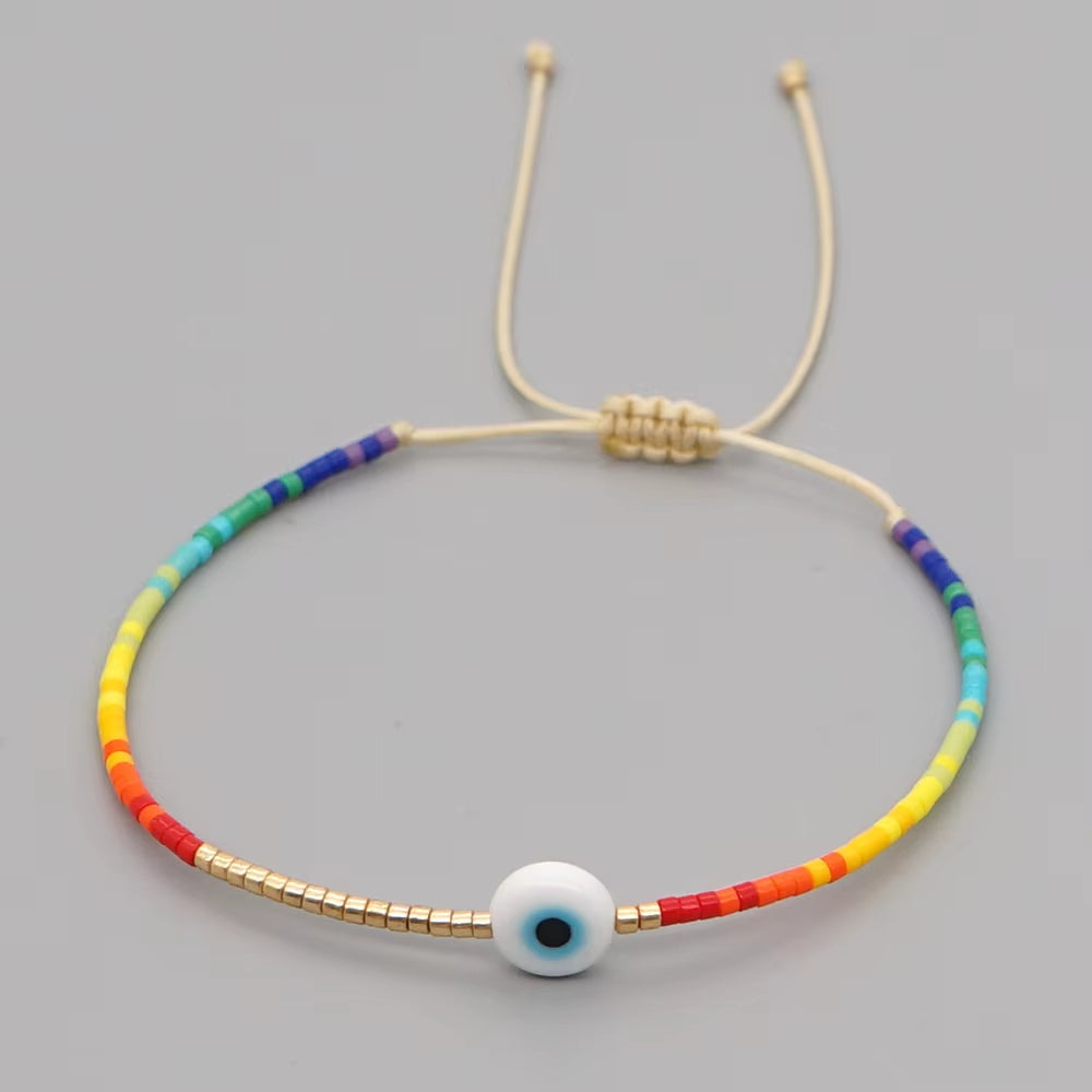 Easter Eye Rainbow Bracelet Tiny String Simple Bracelets Adjustable for Women Men Miyuki Beads Proetction Luck Multicolor