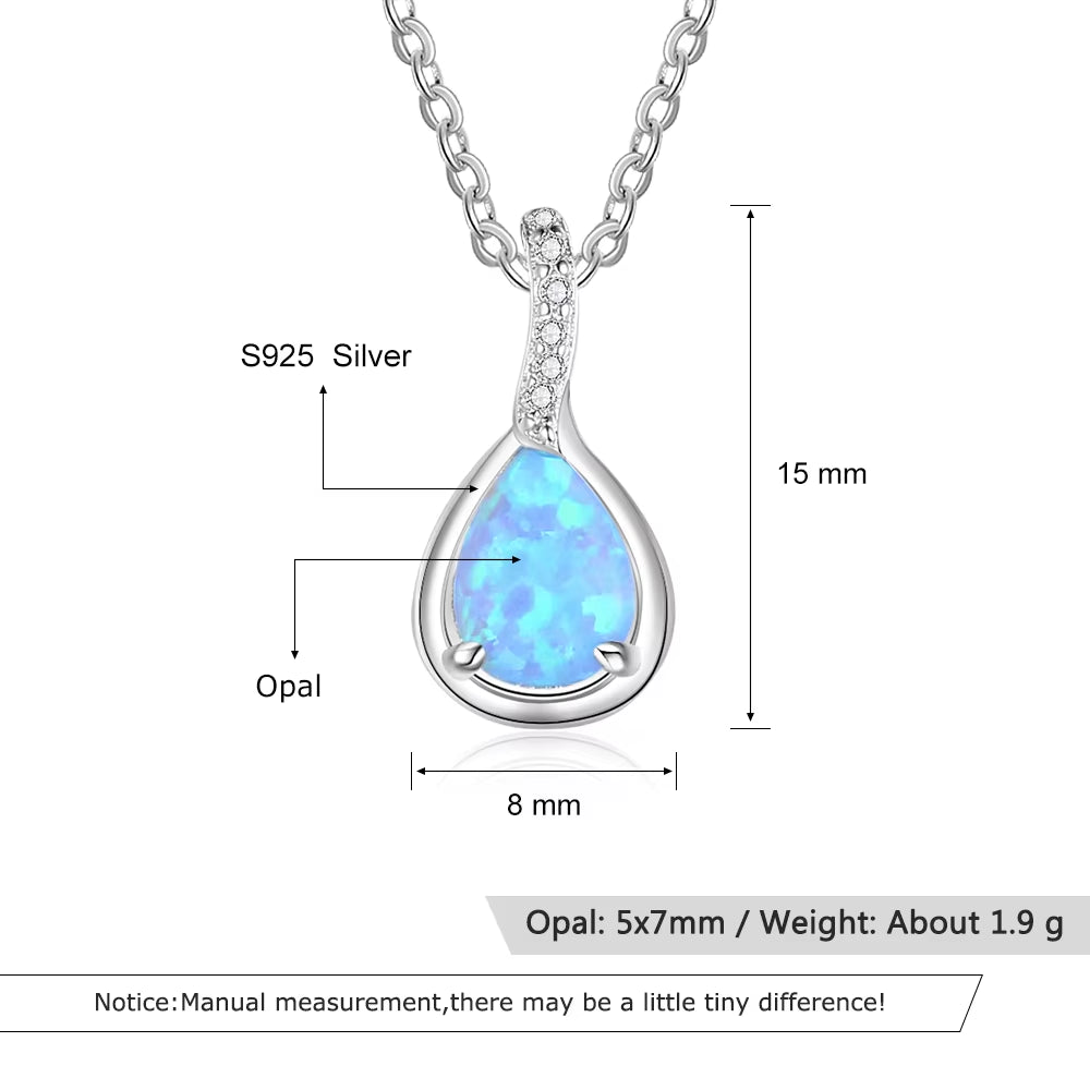 925 Sterling Silver Water Drop Blue Opal Necklaces for Women Geometirc Necklaces & Pendants Jewelry Gift ( NE103210)