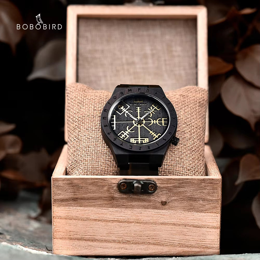 Wooden Watches Viking Symbol Element Handmade Watch Logo Customize Dropshipping