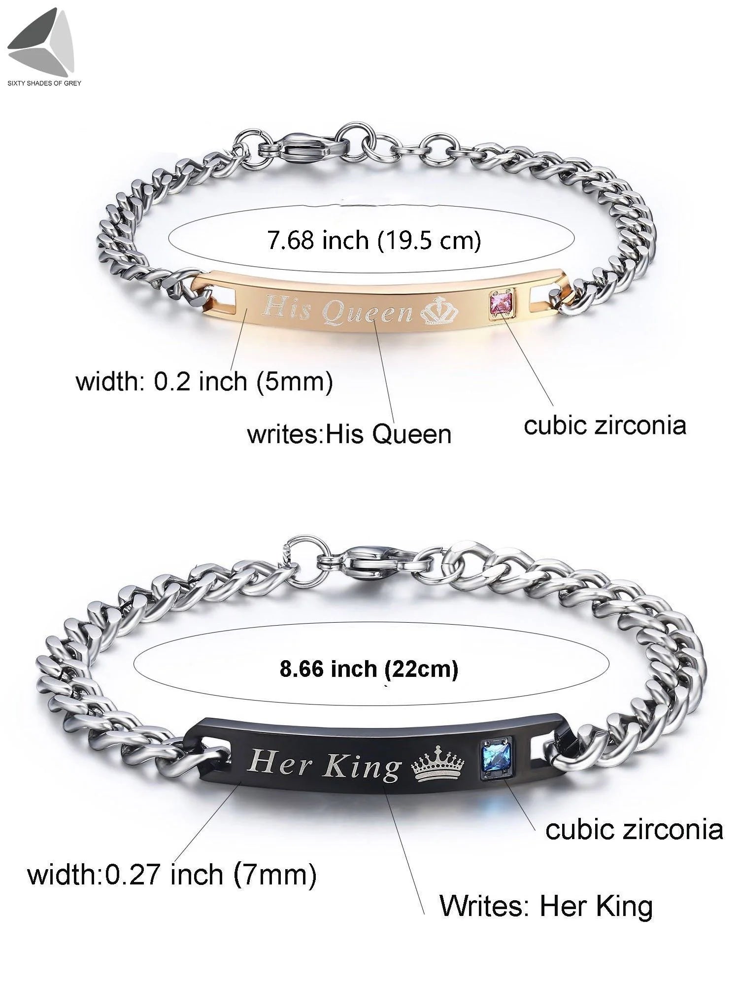 Stainless Steel Couple Bracelets His Queen Her King Bracelets for Couples Jewelry Matching Set Christmas Anniversary Valentine'S Day Gift (1 Pcs, Rose Gold)