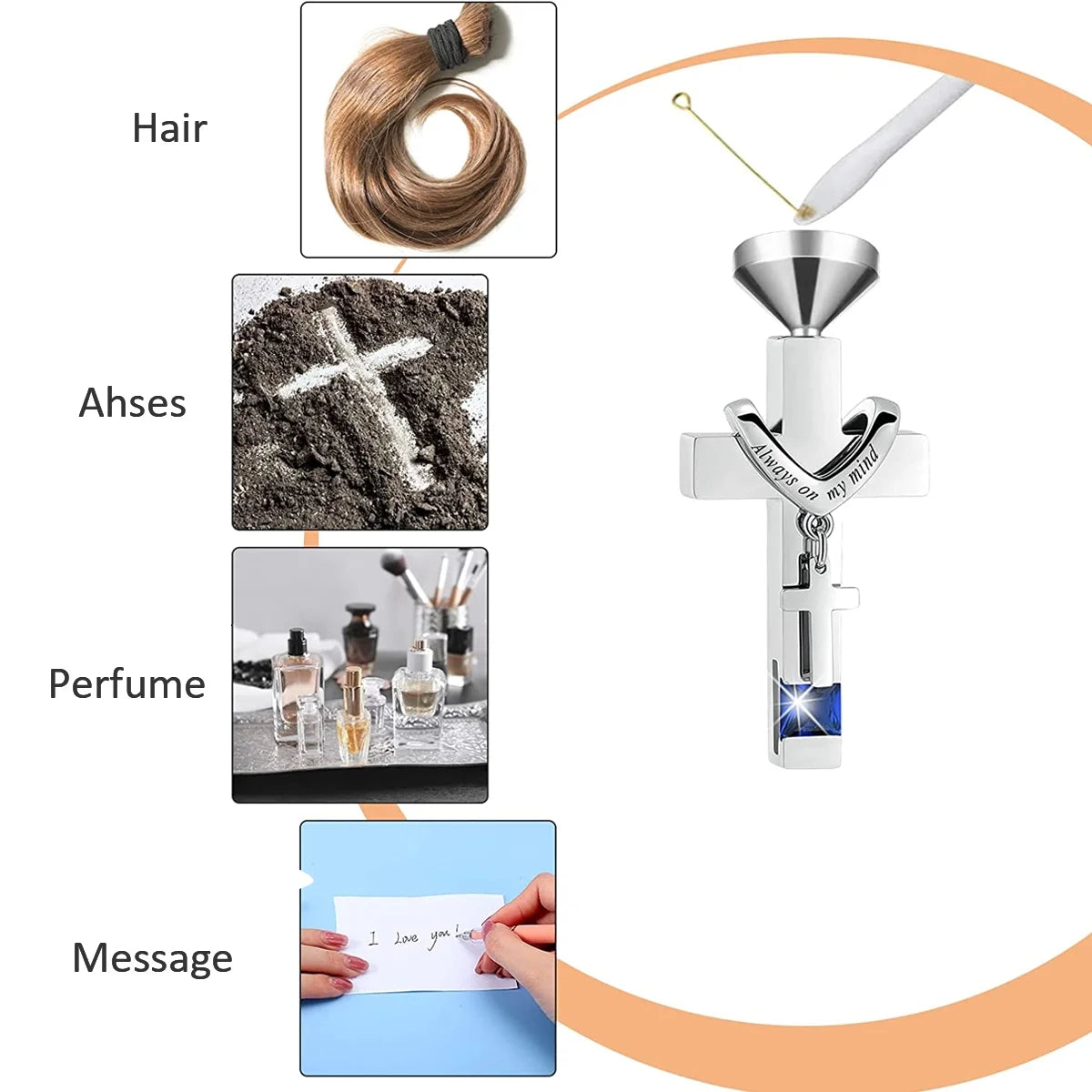 4Pcs Urn Necklace Set Stainless Steel Cremation Jewelry Heart Cylindrical Cross Rectangular Ashes Keepsake Waterproof Urn Memorial Pendant for Men Women