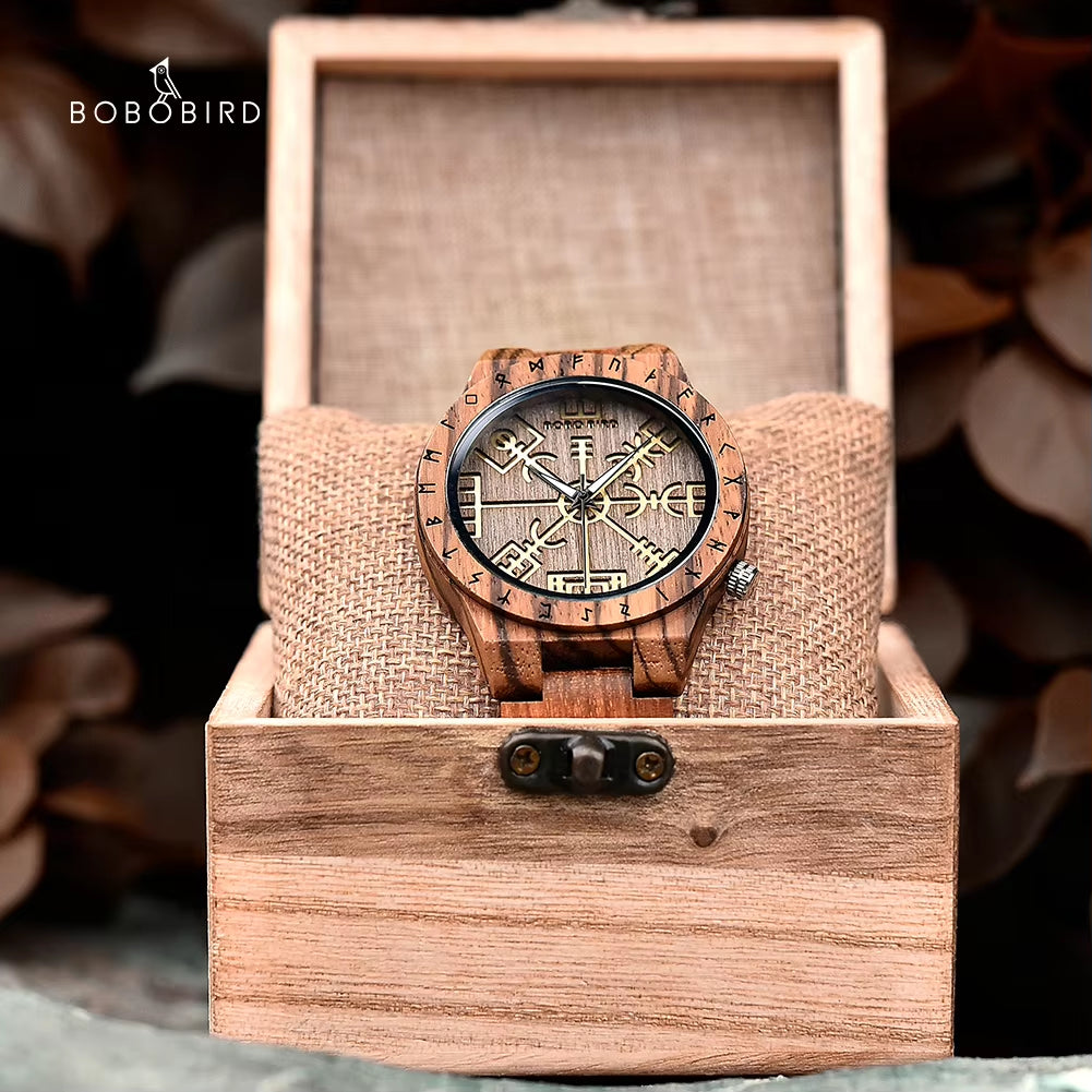 Wooden Watches Viking Symbol Element Handmade Watch Logo Customize Dropshipping
