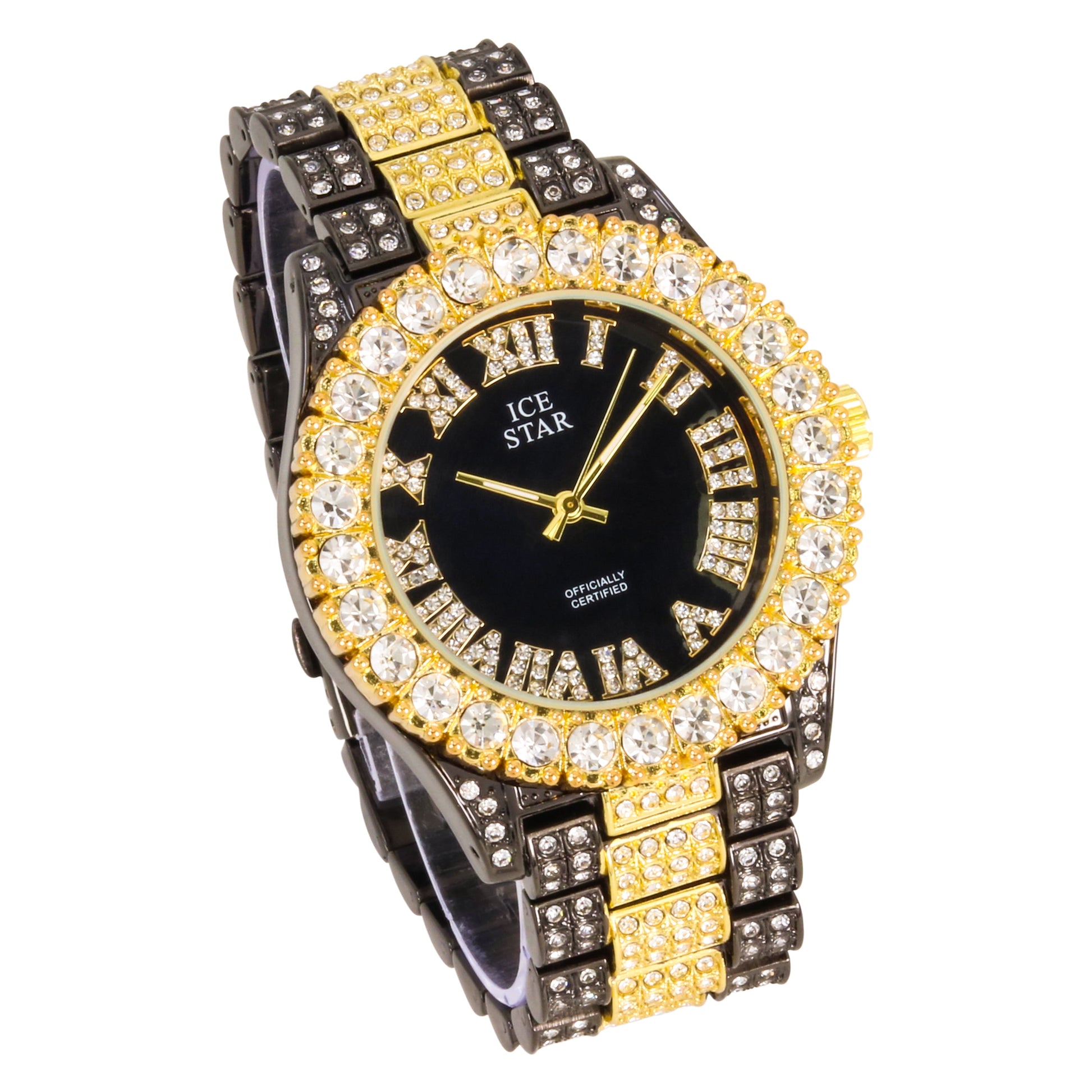 Men'S Two-Tone and Black Diamond Watch - round Roman Dial Dress Wristwatch for Men