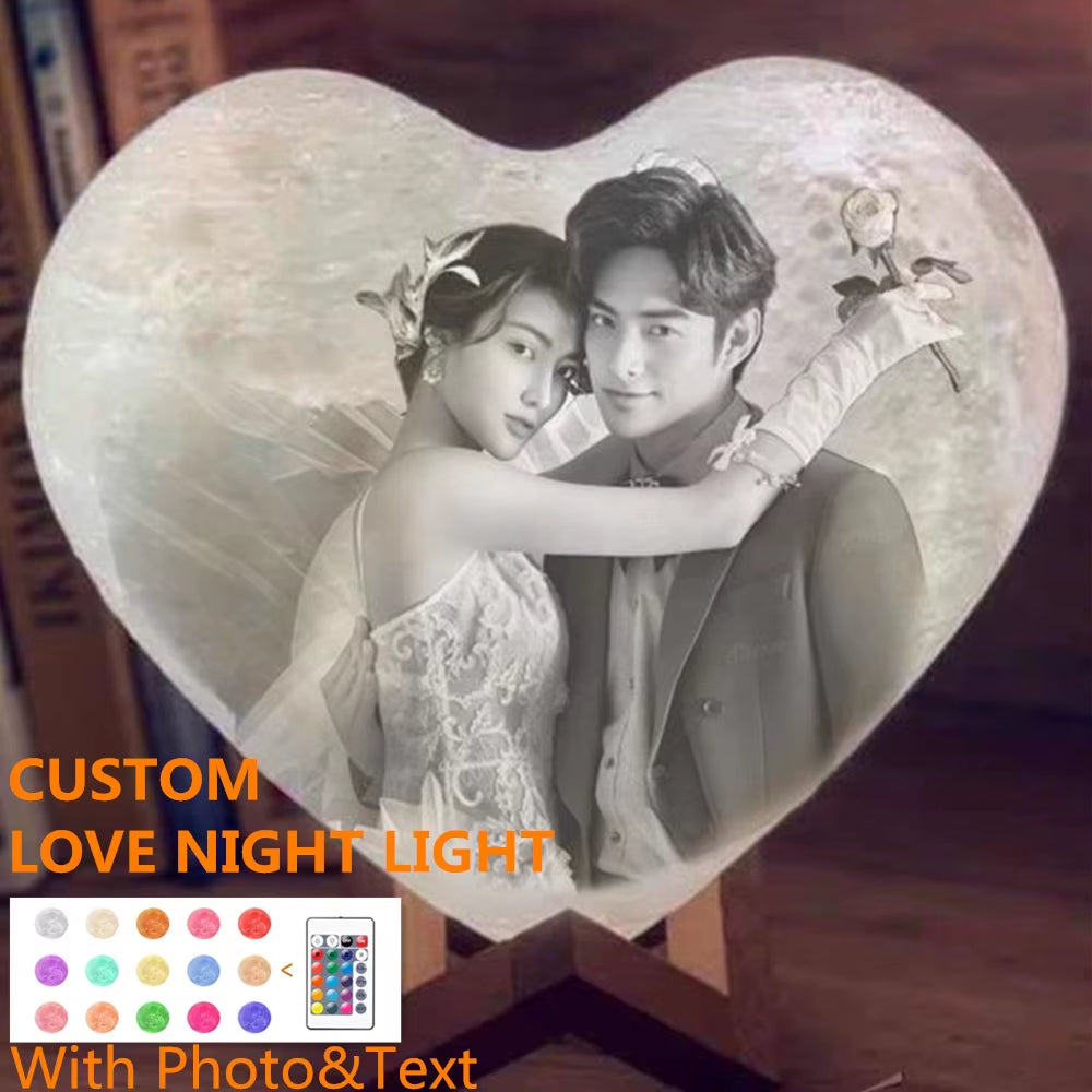 Dropshipping Customized Love Night Light 3D DIY Moon Night Lamp for Valentine'S Day Gift Text & Photo USB Rechargeab Heart Shape