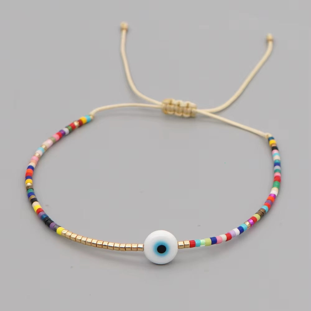 Easter Eye Rainbow Bracelet Tiny String Simple Bracelets Adjustable for Women Men Miyuki Beads Proetction Luck Multicolor
