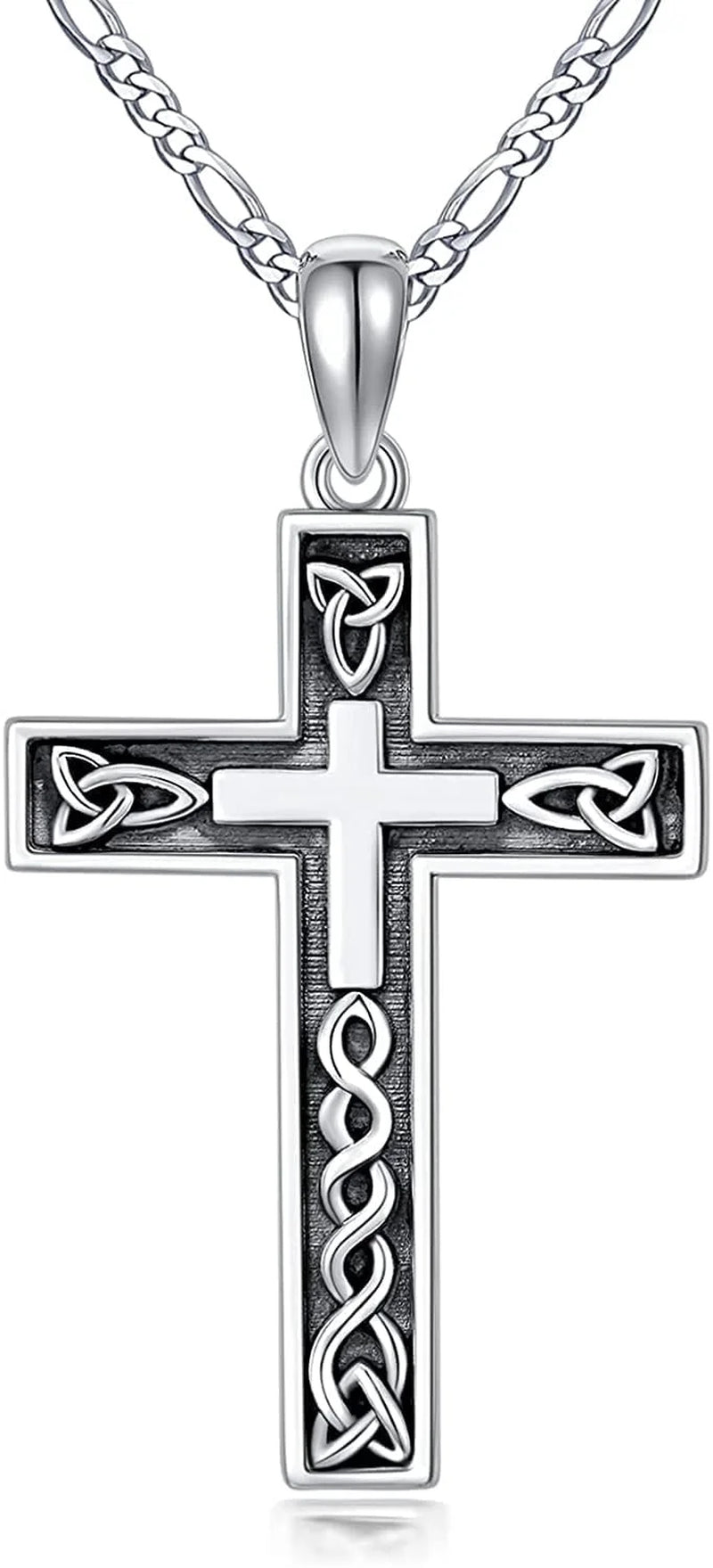 Gift 925 Sterling Silver Cross Necklace for Men Delicate Texture Crucifix Jesus Cross Pendant Necklace