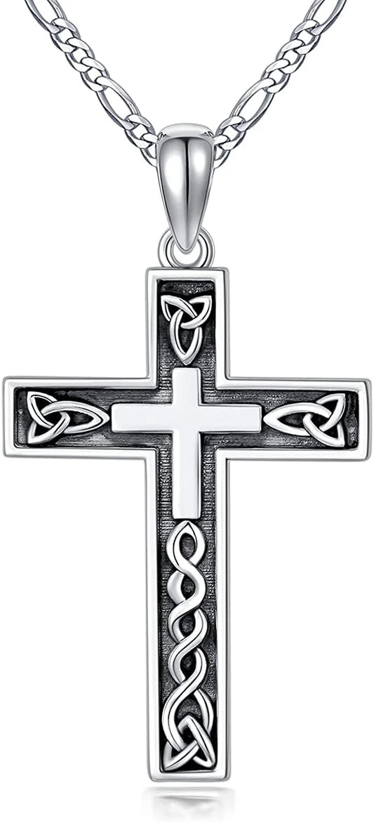 Gift 925 Sterling Silver Cross Necklace for Men Delicate Texture Crucifix Jesus Cross Pendant Necklace