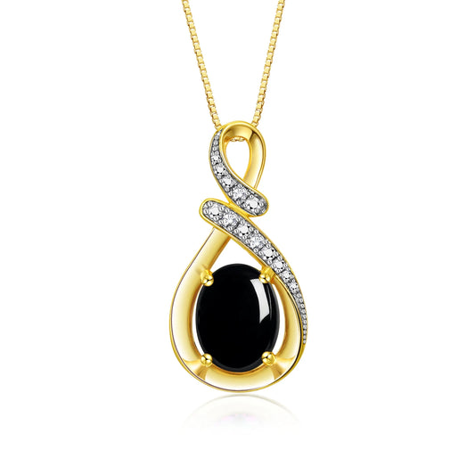 Necklace Yellow Gold Plated Silver Designer Necklace Gemstone & Diamonds Pendant 18" Chain 9X7MM Cabochon Onyx October Birthstone Womens Jewelry Silver Necklace