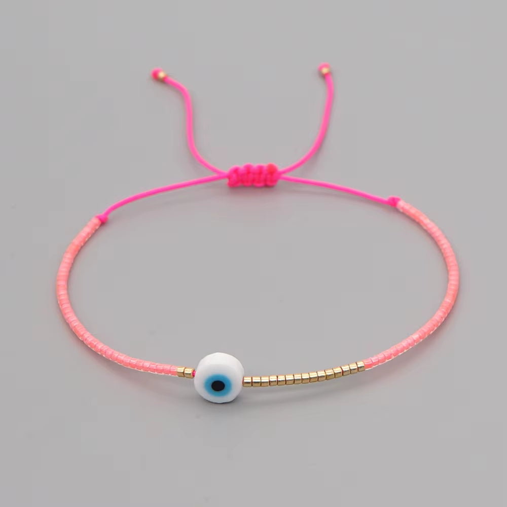 Easter Eye Rainbow Bracelet Tiny String Simple Bracelets Adjustable for Women Men Miyuki Beads Proetction Luck Multicolor