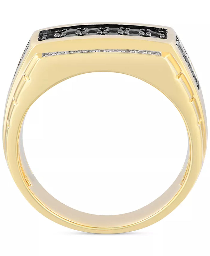 Men'S Black & White Diamond Square Cluster Ring (1 Ct. T.W.) in 10K Gold