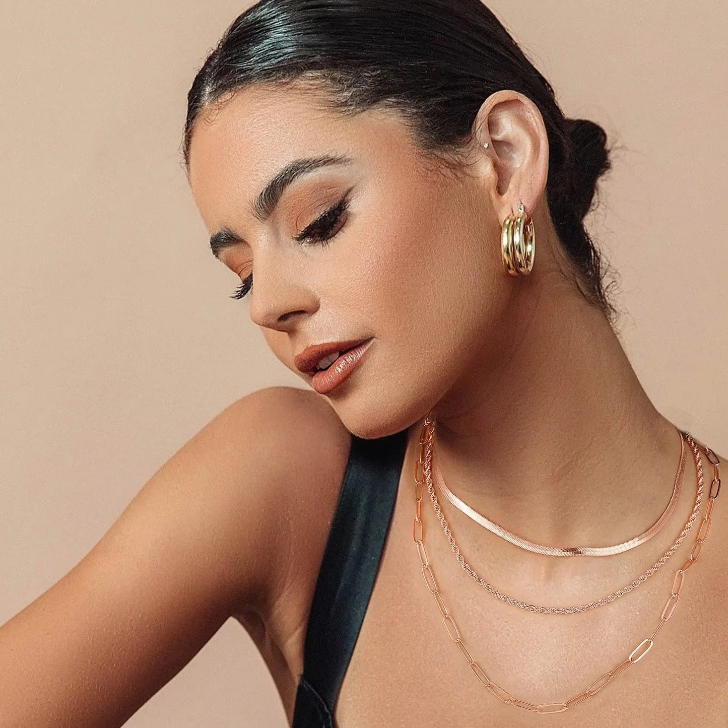 Layered Chain Necklaces for Women 14K Gold Plated Dainty Layered Choker Necklace Paperclip Cuban Herringbone Figaro Rope Box Chain Necklaces for Women Jewelry Gifts