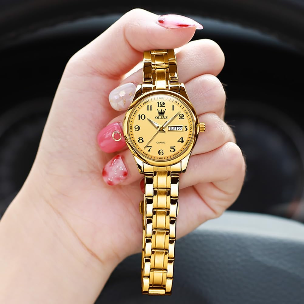 Women Watches Gold Silver Stainless Steel Waterproof Analog Large Easy Reader Day Date Ladies Wrist Watches