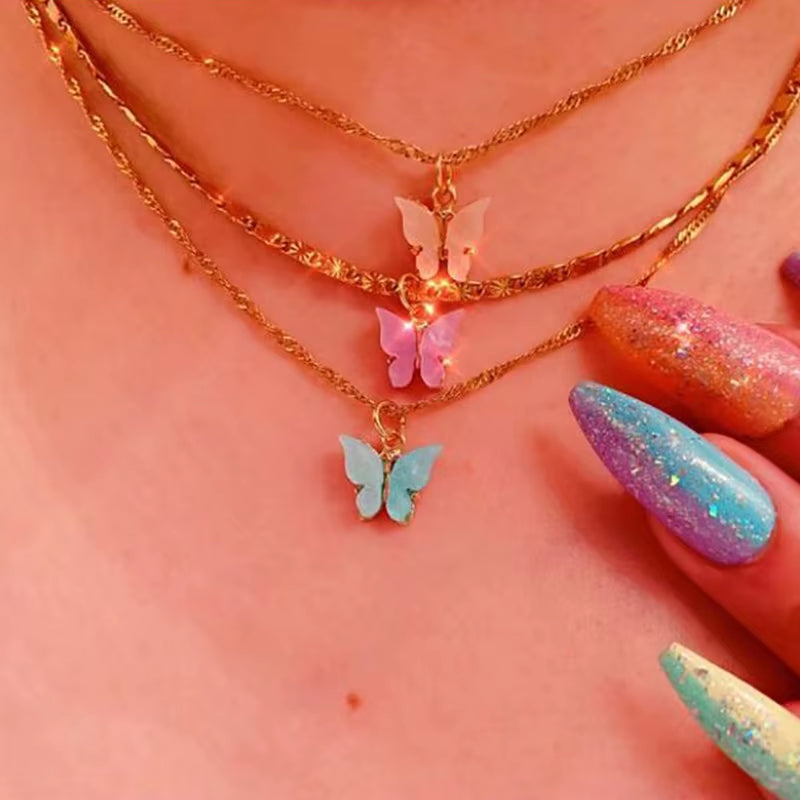 Cute Butterfly Necklaces for Women Acrylic Color Clavicle Choker Necklaces 2021 Fashion Boho Jewelry Collares Bijoux Femme