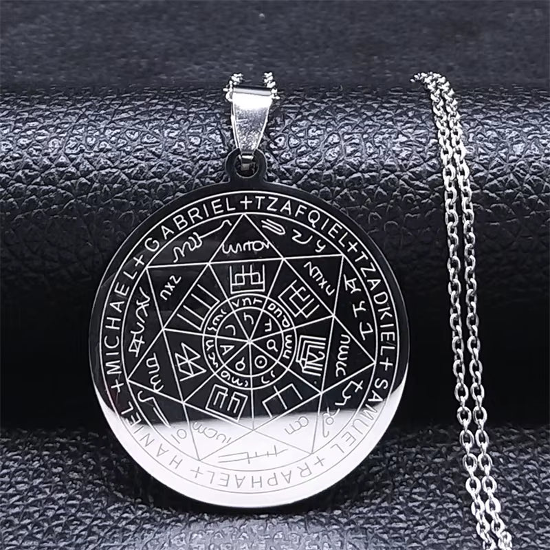 Seven Archangels Amulet Stainless Steel Necklaces Men Seal of Solomon Talisman Necklace Protection Jewelry Collar Hombre N1162S2