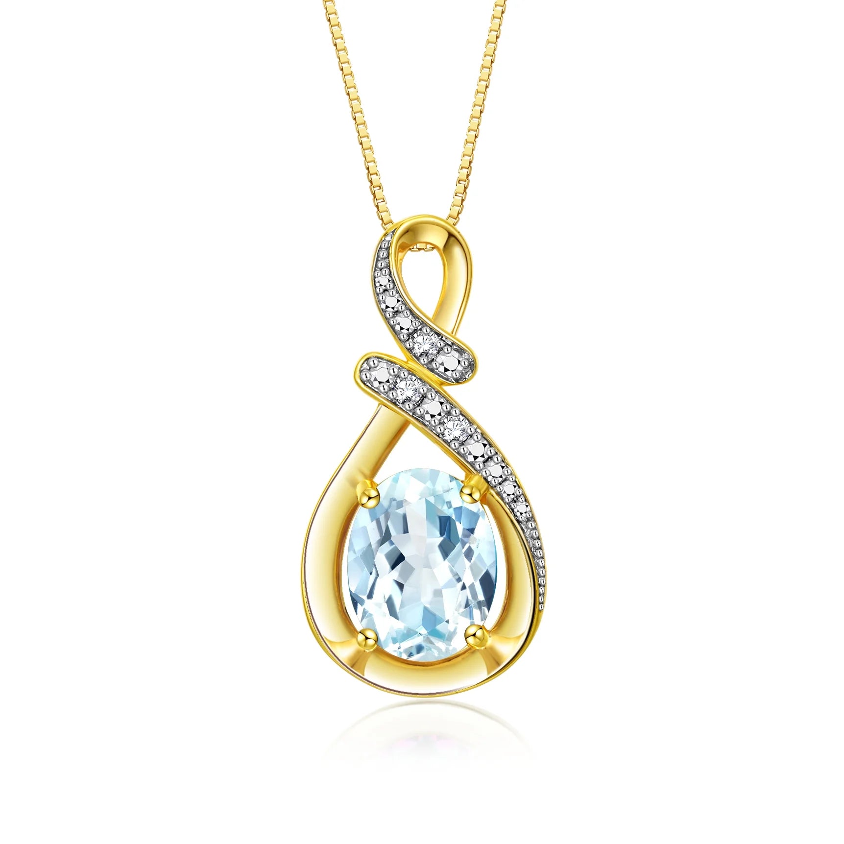 Necklace Yellow Gold Plated Silver Designer Necklace Gemstone & Diamonds Pendant 18" Chain 9X7MM Aquamarine March Birthstone Womens Jewelry Silver Necklace