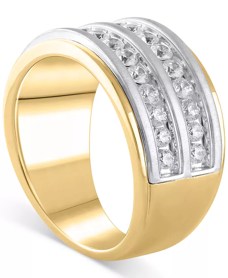 Men'S Diamond Double Row Band (1-1/2 Ct. T.W.) in 10K Two-Tone Gold